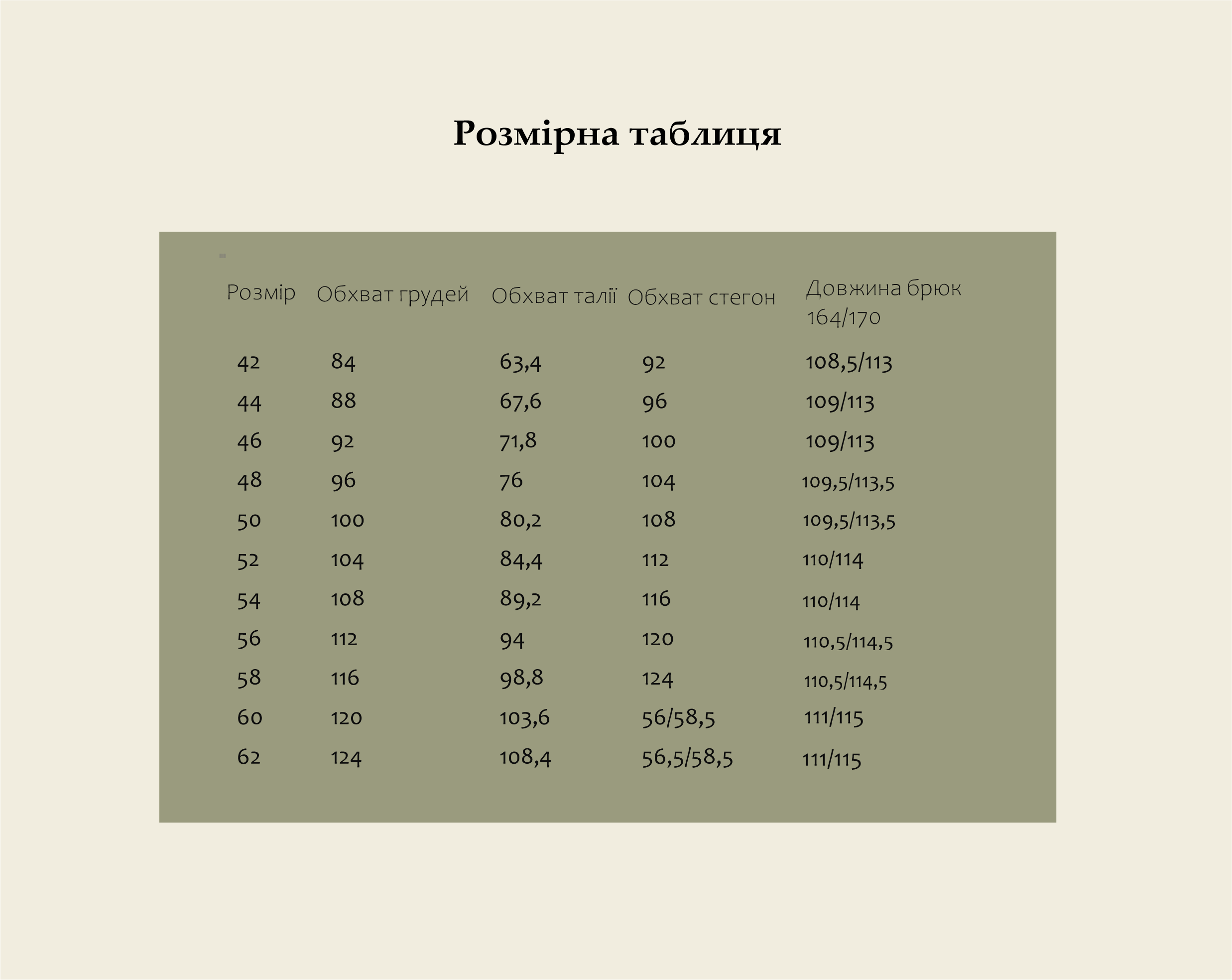 pants size chart