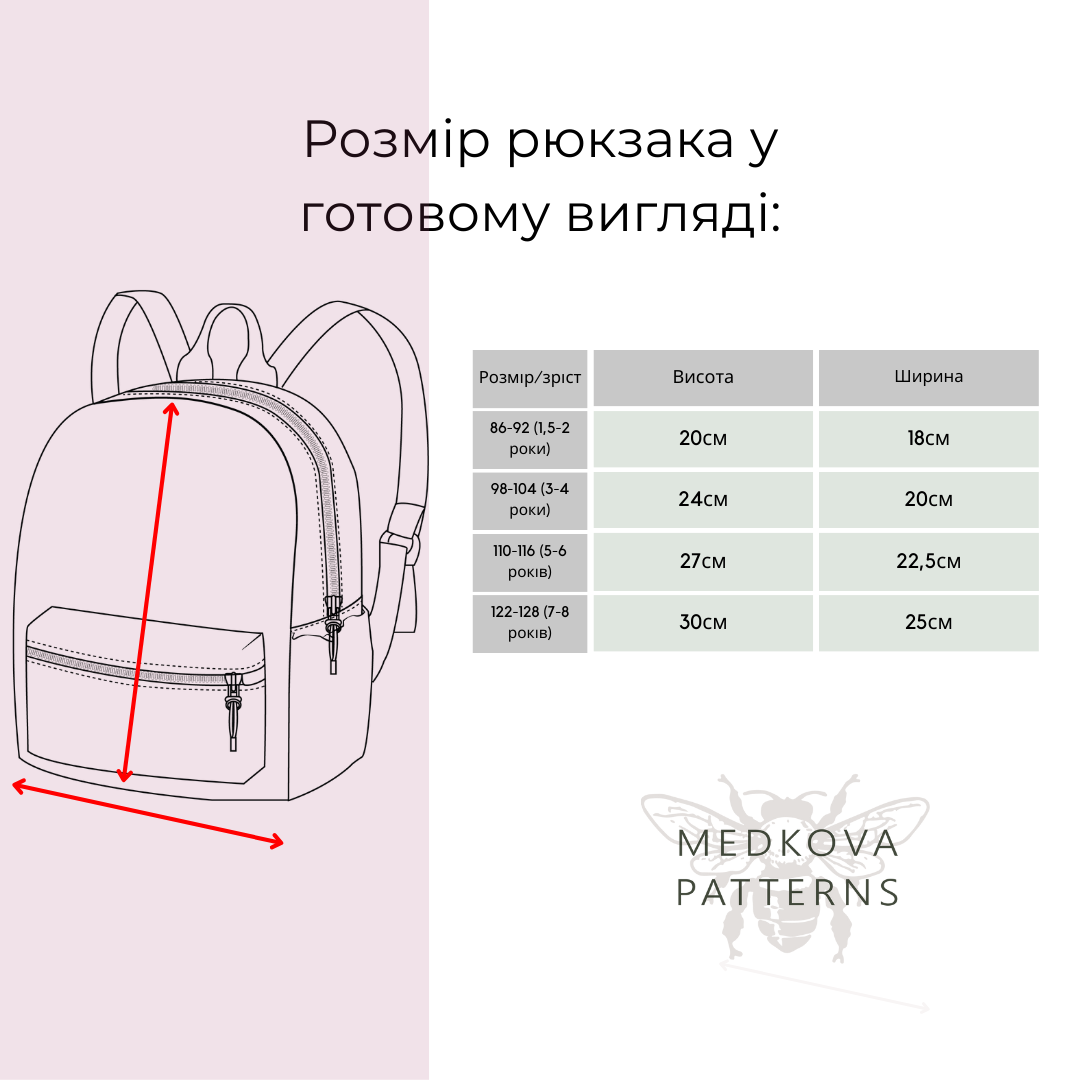 Розмір рюкзака дит